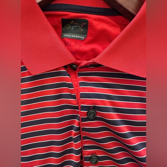 Men’s Greg Norman Golf Polo, Red White Blue Stripe Classic, size Large - Picture 3 of 6